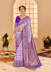 Lavender Cotton Silk Ikkat Print Saree-3839