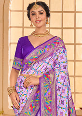 Lavender Cotton Silk Ikkat Print Saree-3839