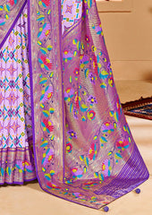 Lavender Cotton Silk Ikkat Print Saree-3839