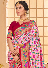 Baby Pink Cotton Silk Ikkat Print Saree-3841