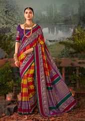 Exquisite MultiColored Tussar Silk Saree with Intricate Block Prints for Festive Elegance