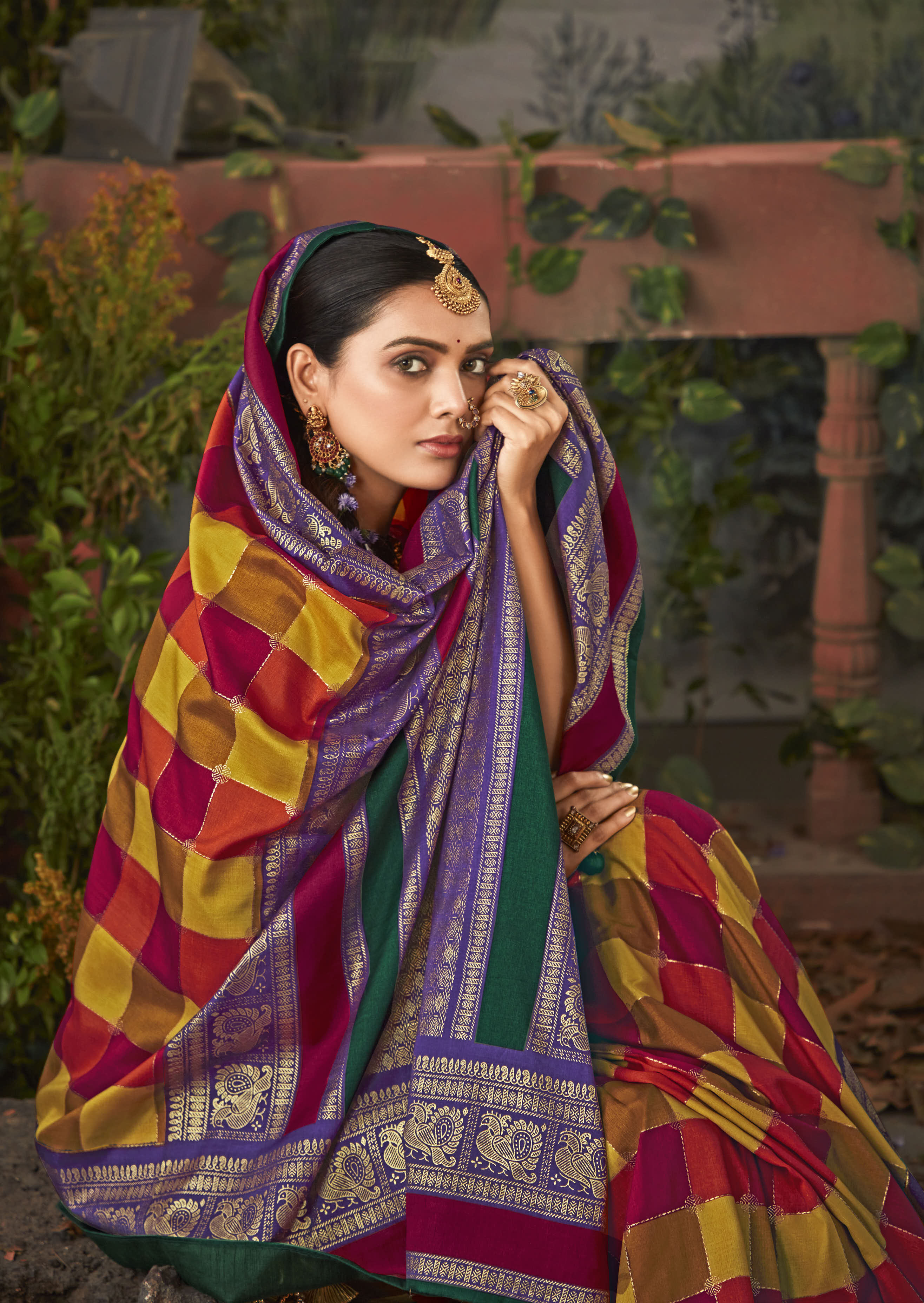 Exquisite MultiColored Tussar Silk Saree with Intricate Block Prints for Festive Elegance