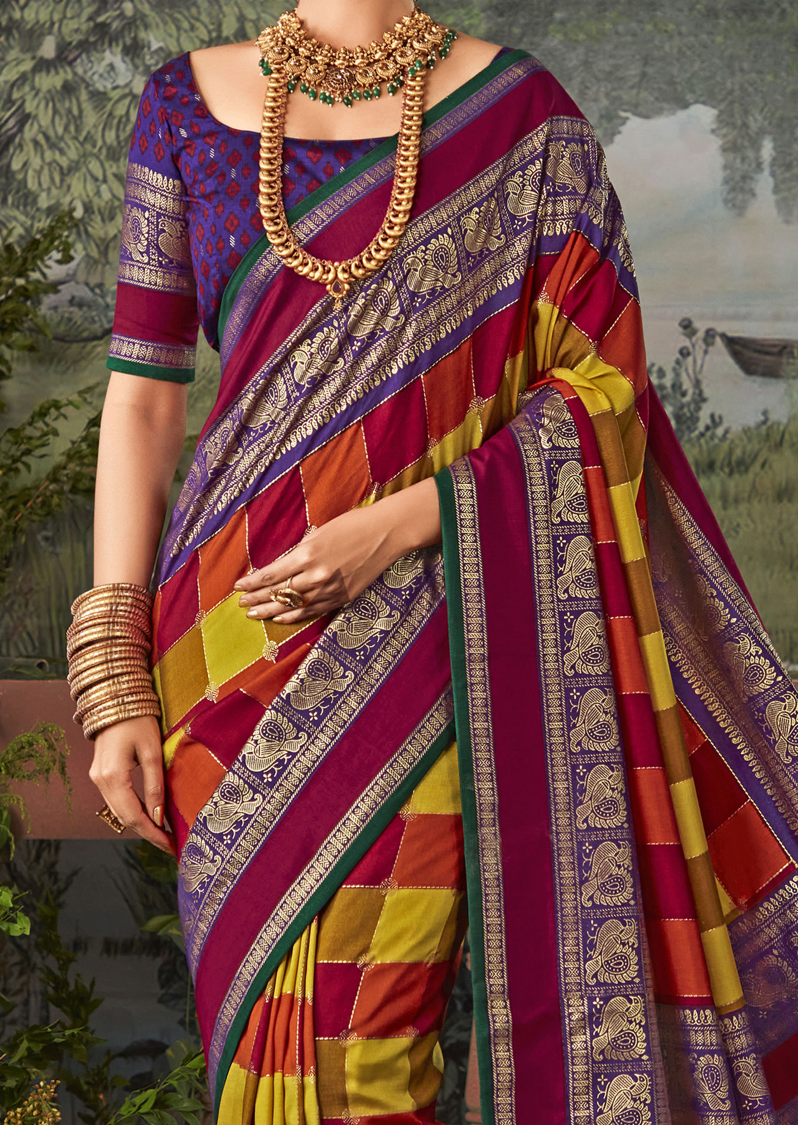 Exquisite MultiColored Tussar Silk Saree with Intricate Block Prints for Festive Elegance