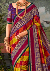 Exquisite MultiColored Tussar Silk Saree with Intricate Block Prints for Festive Elegance