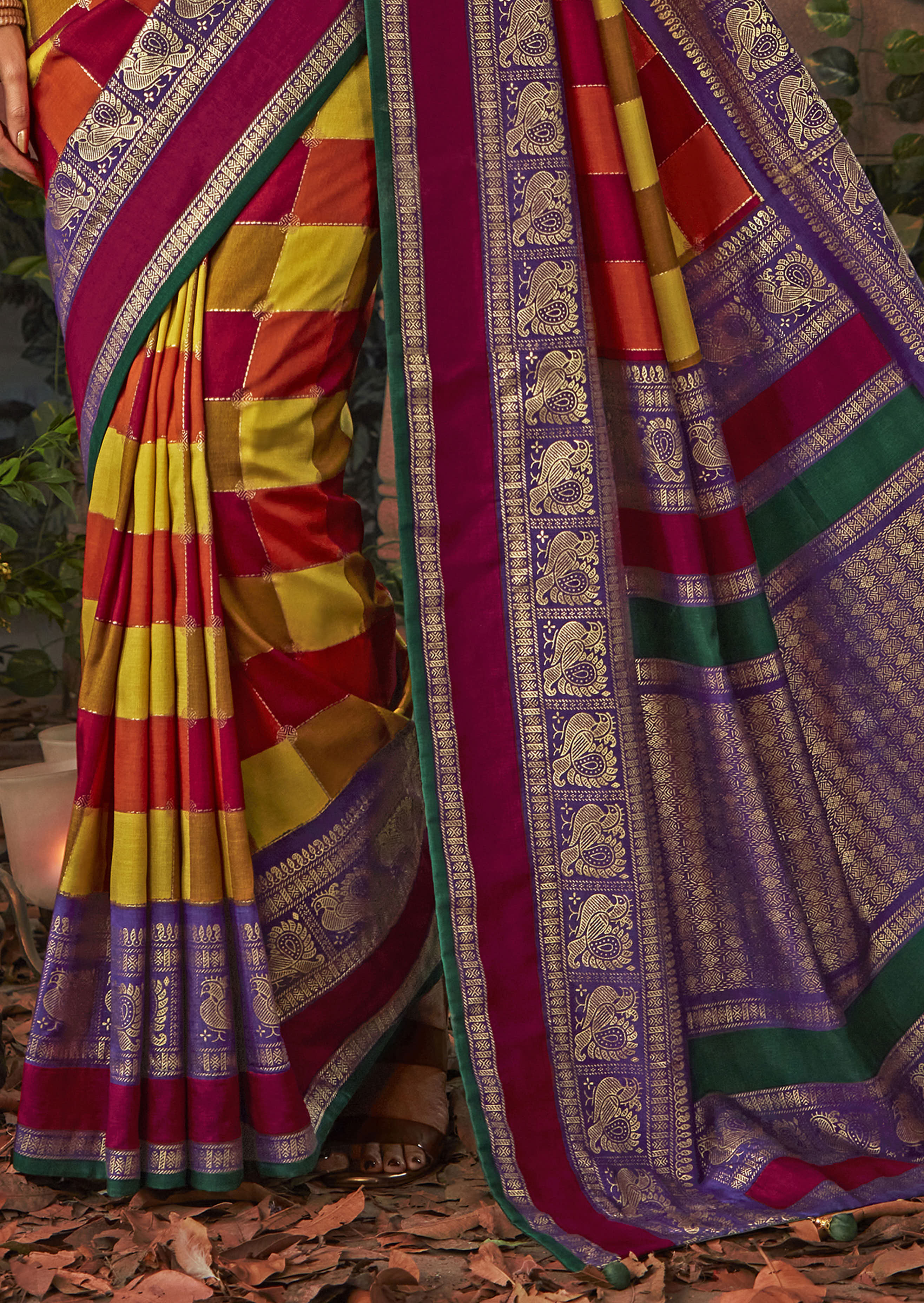 Exquisite MultiColored Tussar Silk Saree with Intricate Block Prints for Festive Elegance