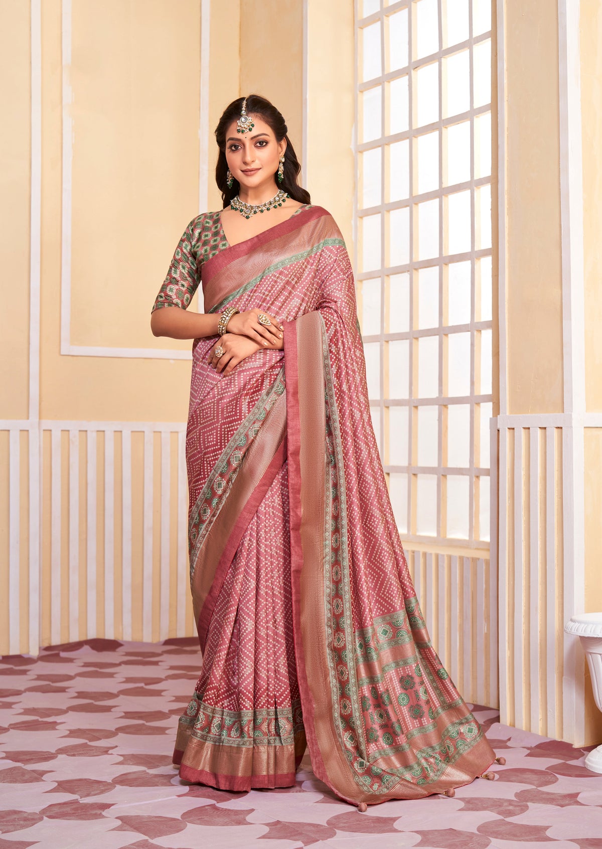 Pink Tussar Silk Bandhani Saree: Elegance for Festive Occasions