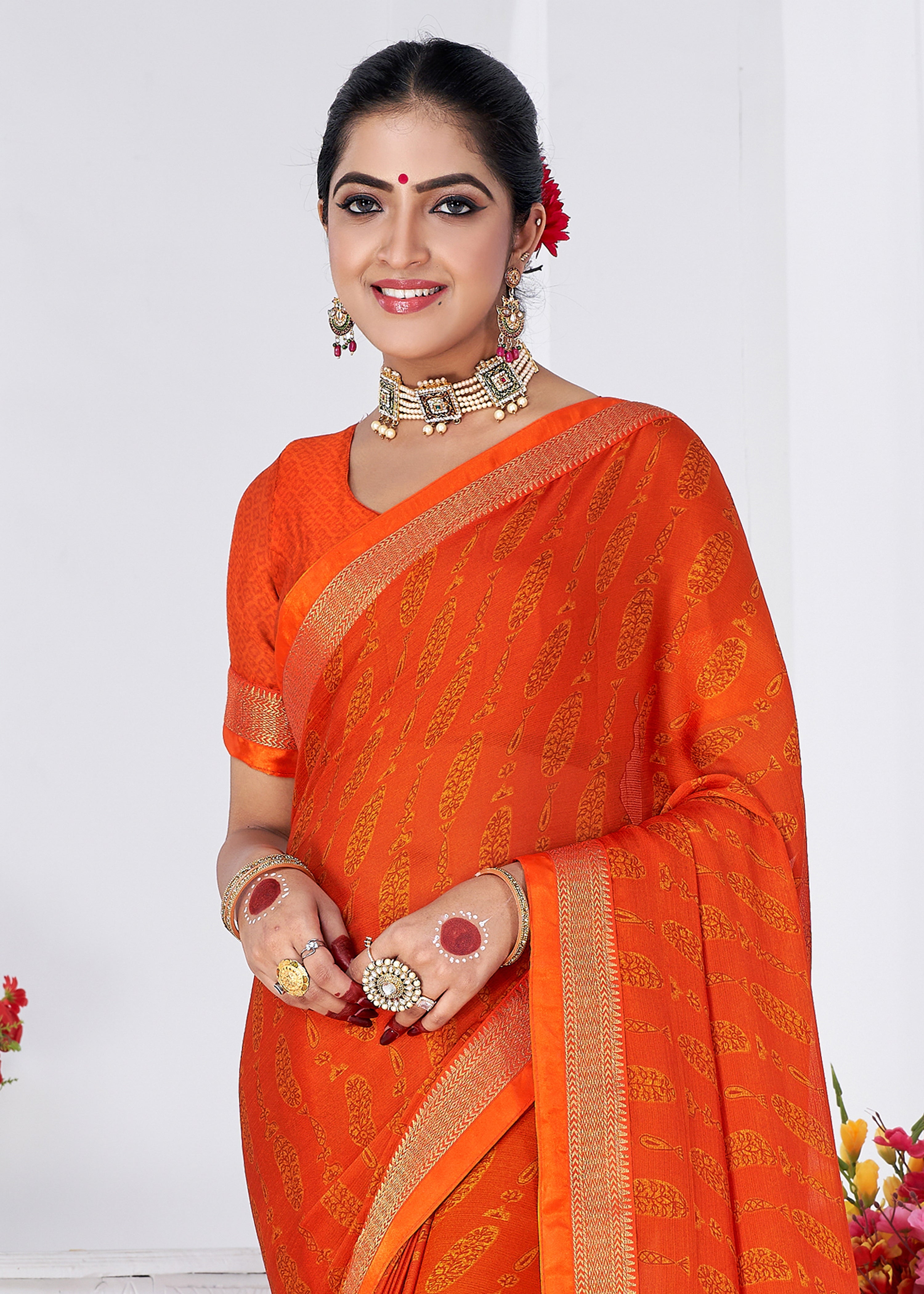 Elegant Orange Chiffon Bandhani Saree: Timeless Design & Comfort for Any Occasion