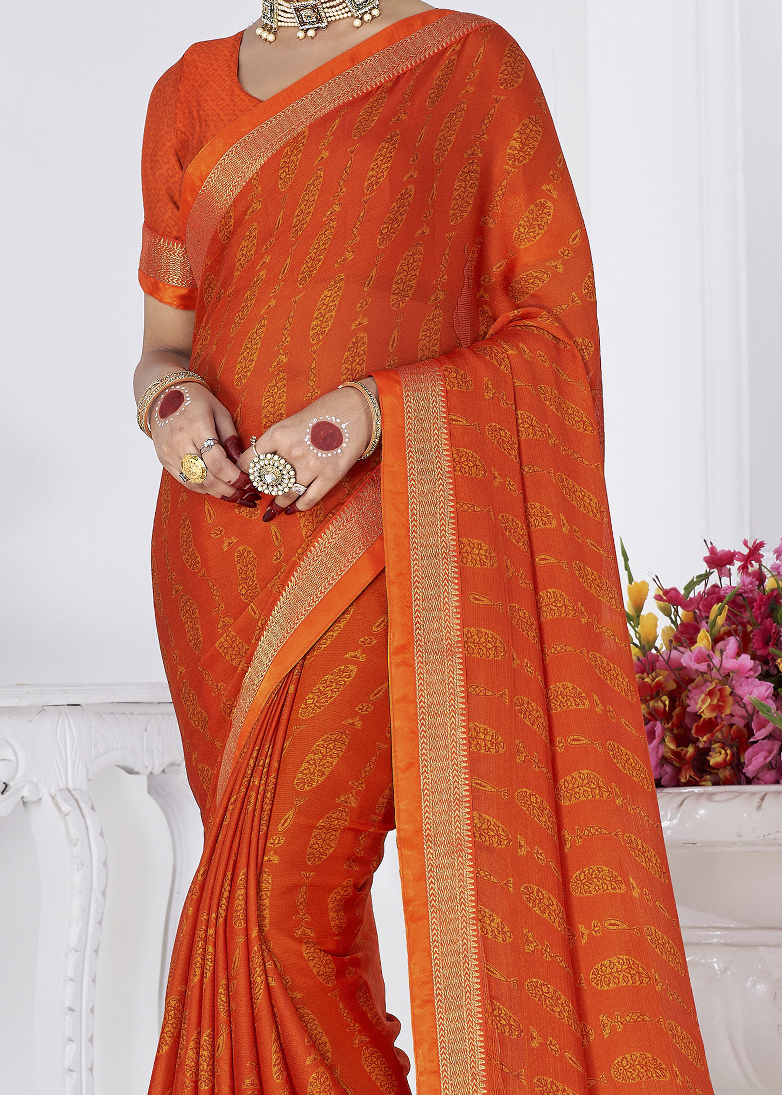 Elegant Orange Chiffon Bandhani Saree: Timeless Design & Comfort for Any Occasion