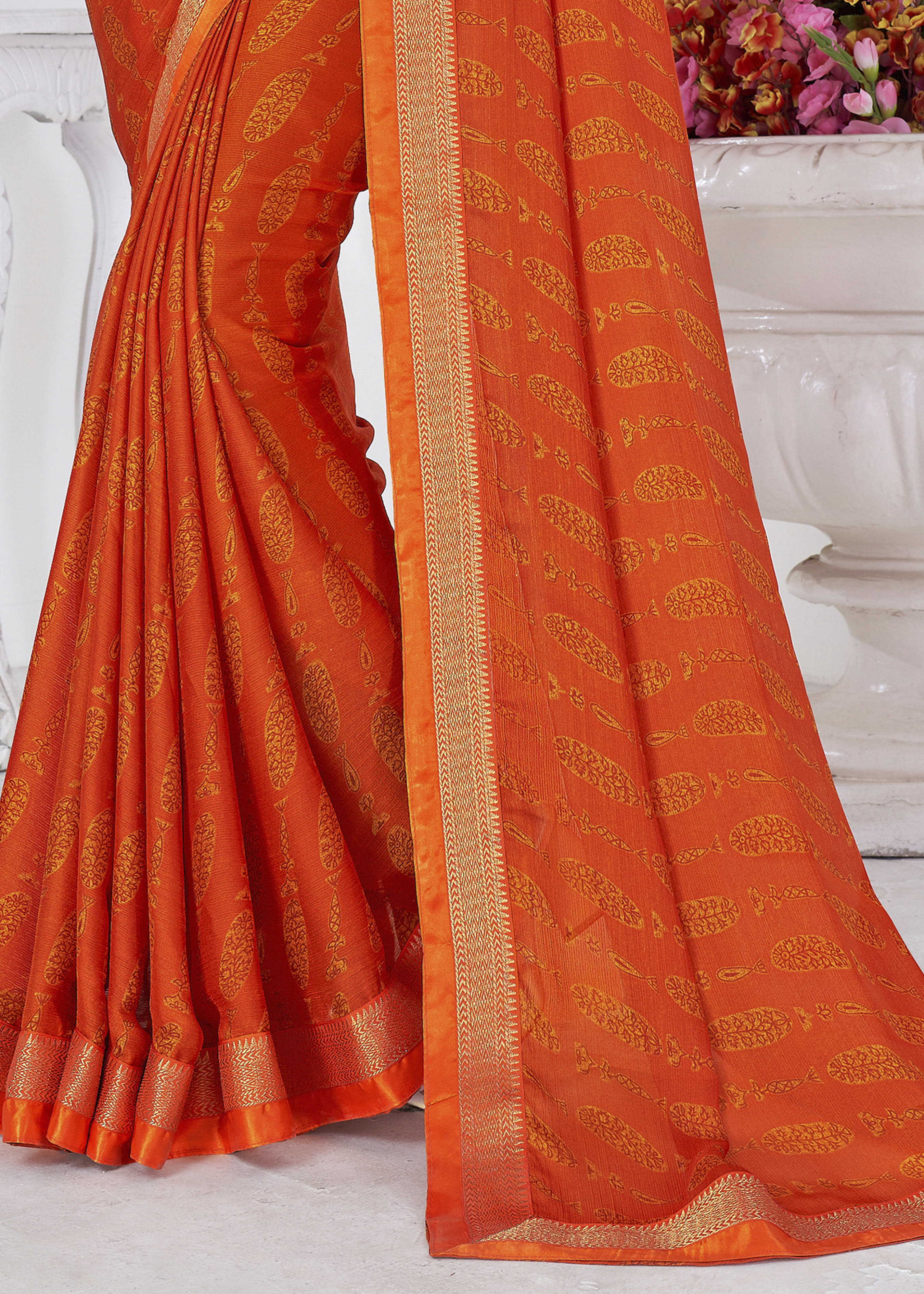 Elegant Orange Chiffon Bandhani Saree: Timeless Design & Comfort for Any Occasion