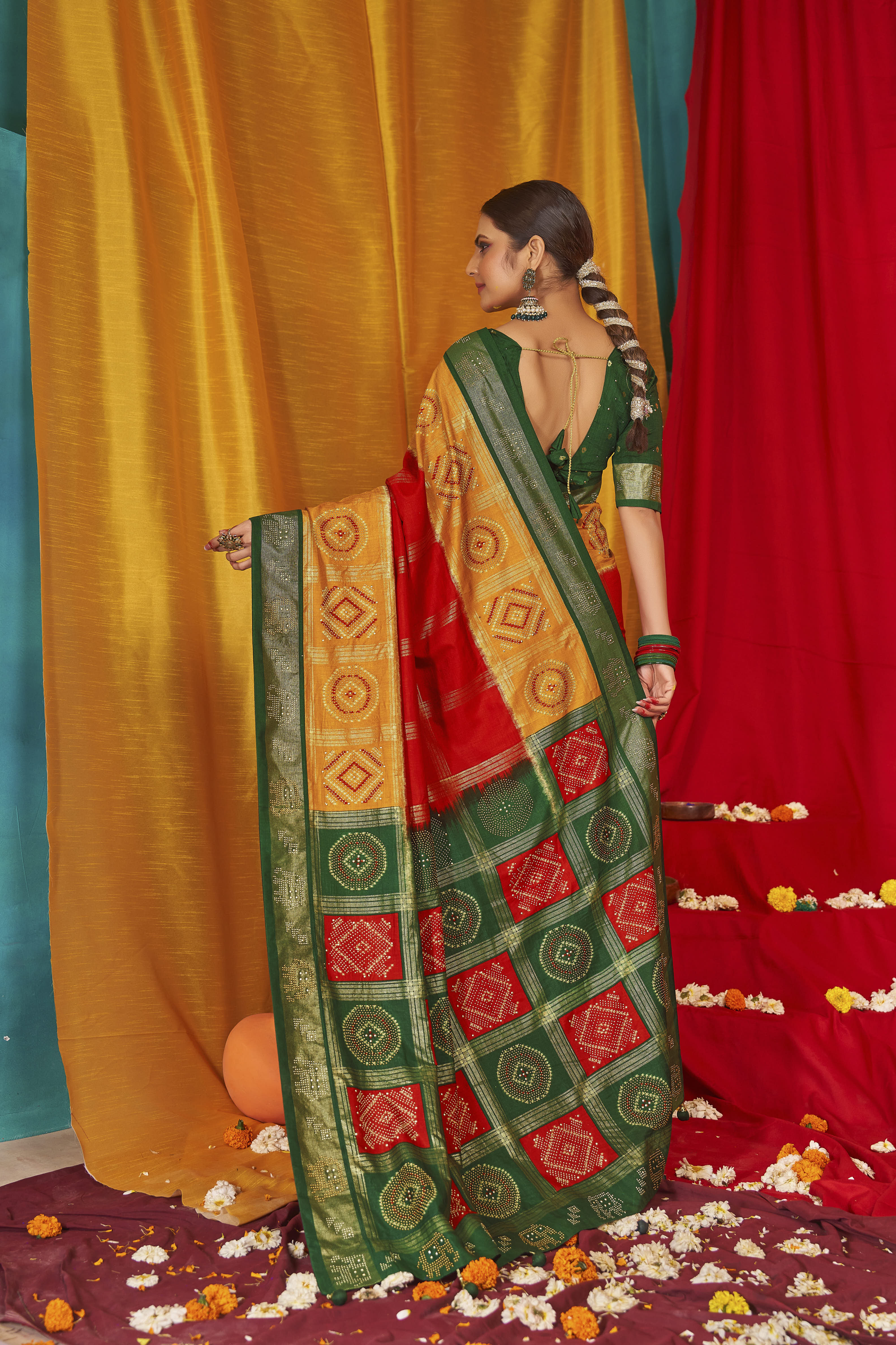 Shop Yellow Tussar Silk Swarovski Saree: Elegance & Luxury for Special Occasions