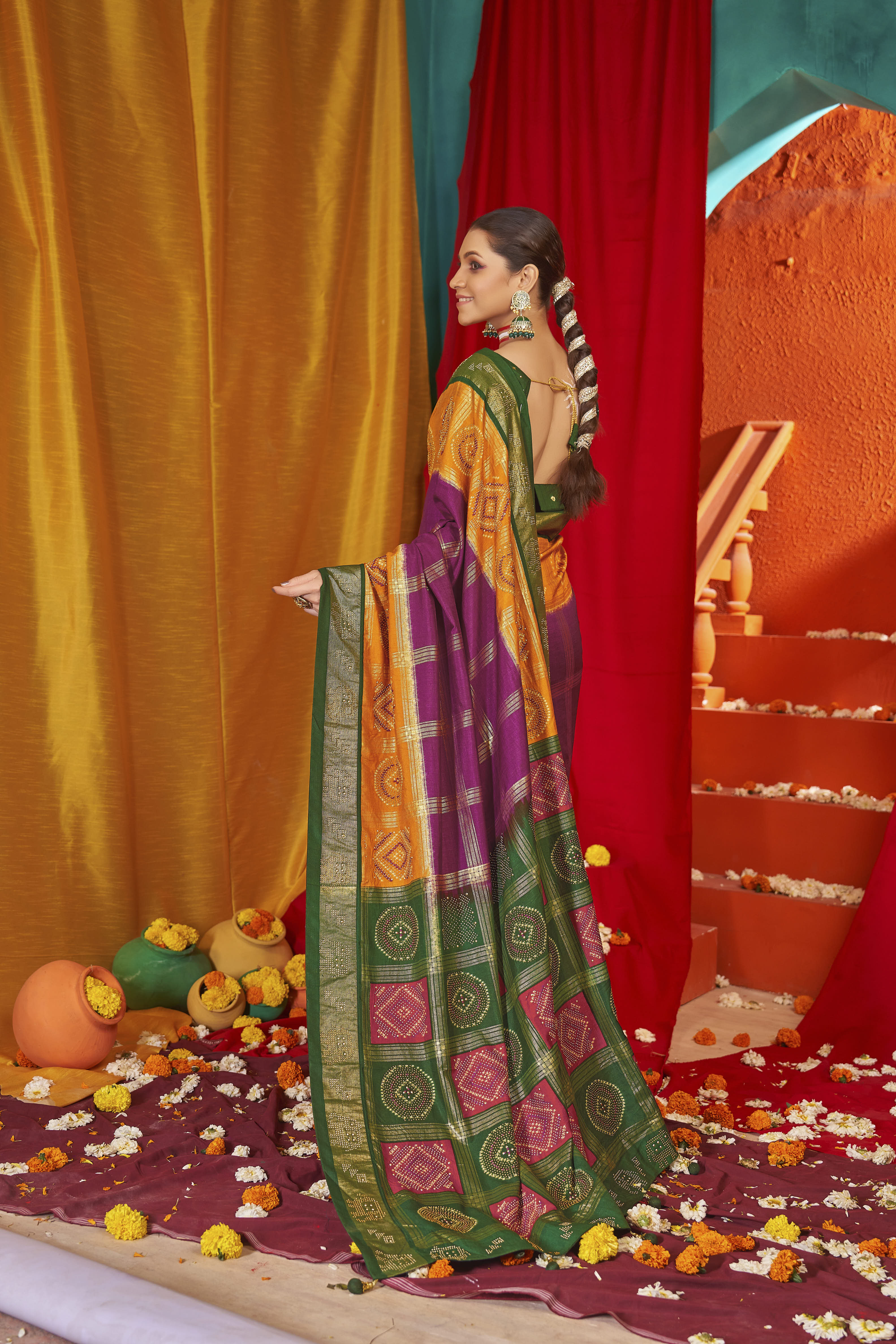 Mustard Tussar Silk Swarovski Saree: Elegance & Glamour for Weddings & Festivities