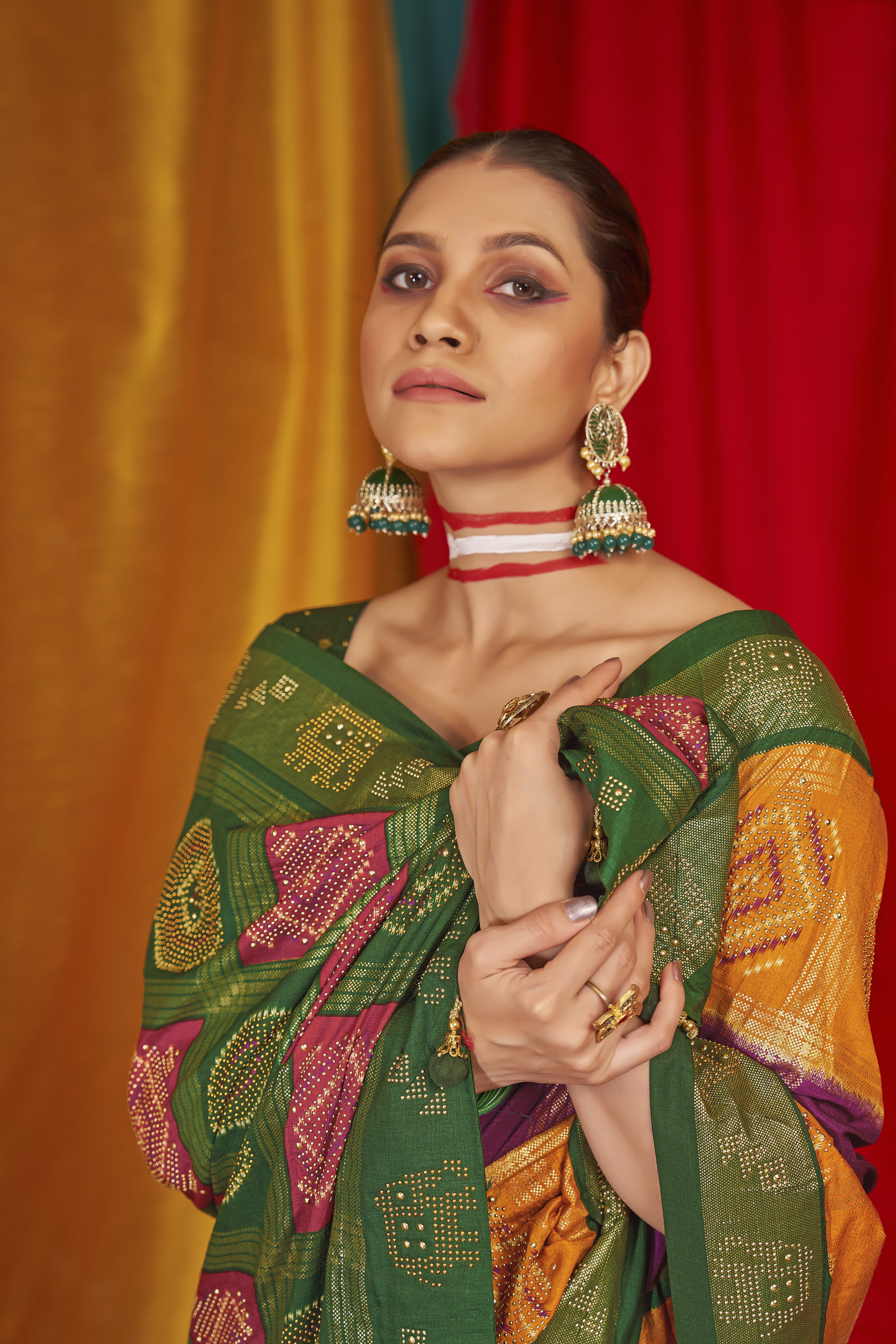 Mustard Tussar Silk Swarovski Saree: Elegance & Glamour for Weddings & Festivities