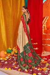 Beige Tussar Silk Swarovski Saree: Elegance & Glamour for Special Occasions