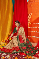 Beige Tussar Silk Swarovski Saree: Elegance & Glamour for Special Occasions