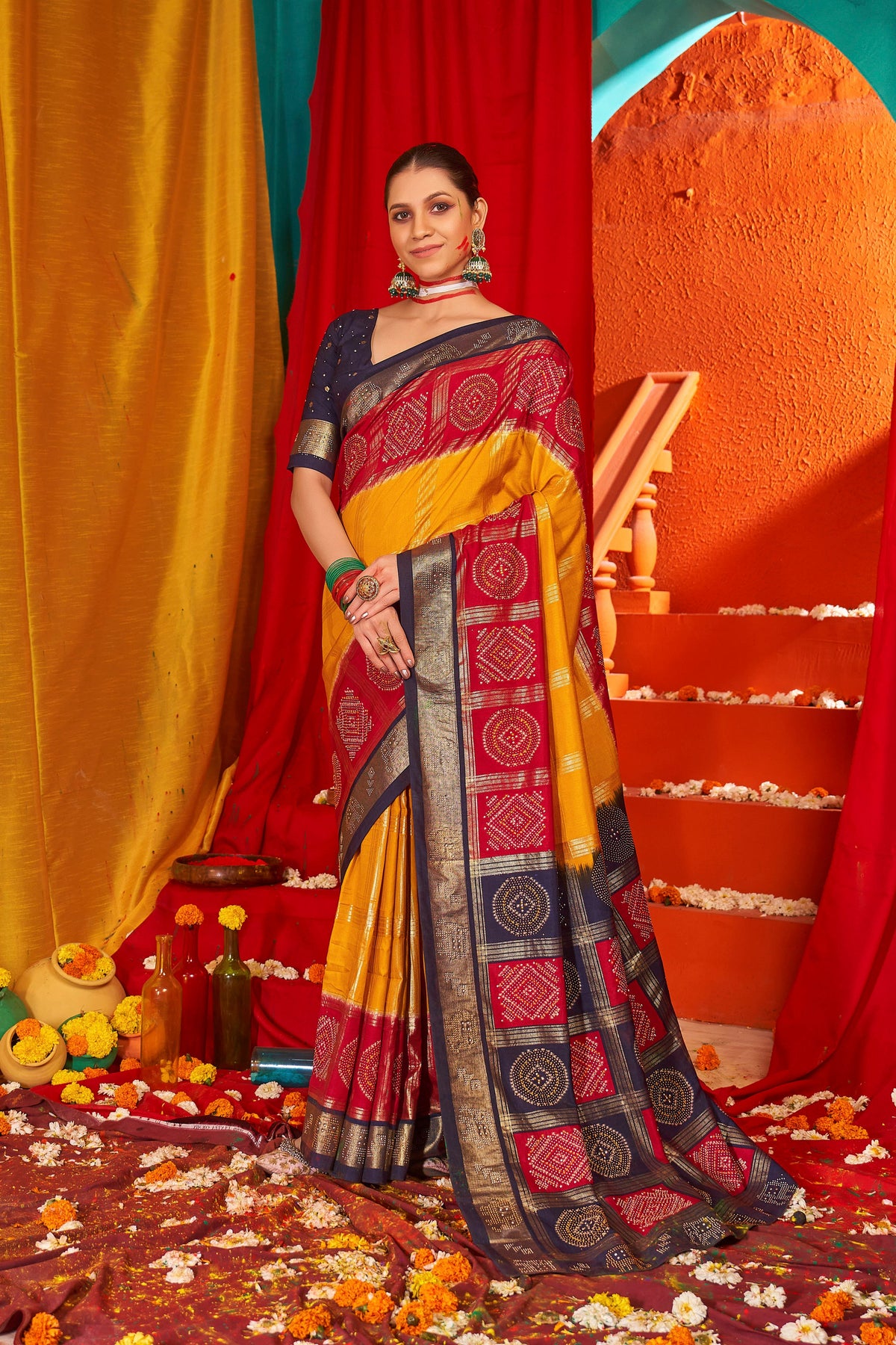 Golden Tussar Silk Swarovski Saree: Elegance & Glamour for Special Occasions