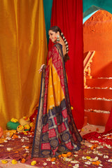 Golden Tussar Silk Swarovski Saree: Elegance & Glamour for Special Occasions