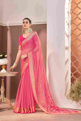 Elegant Pink Chiffon Zigzag Saree: Lightweight, Vibrant, and Versatile Fashion