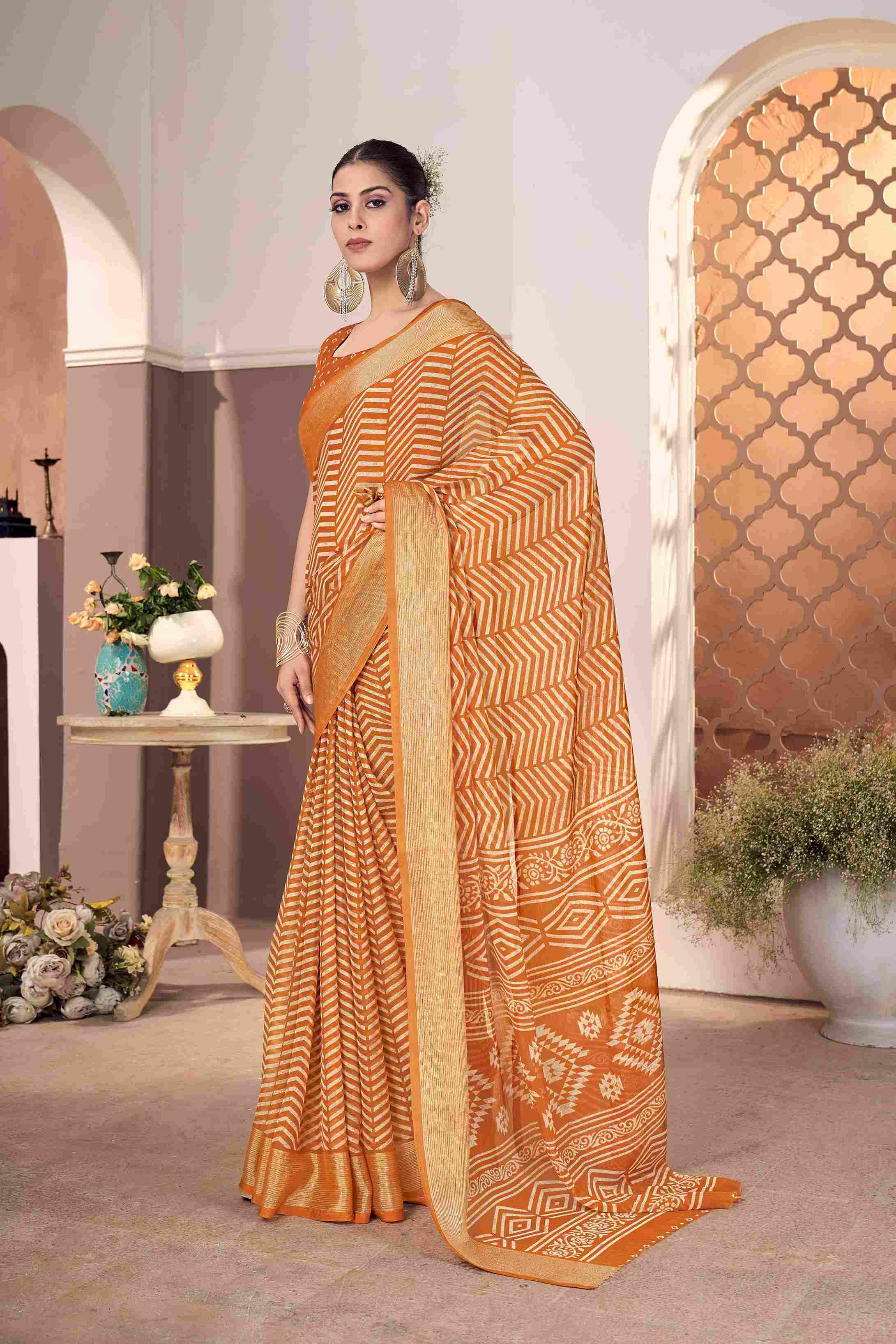 Elegant Pink Chiffon Zigzag Saree: Lightweight, Vibrant, and Versatile Fashion