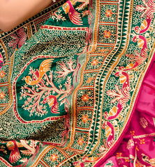 Pink Satin Silk Embroidery Saree-4424