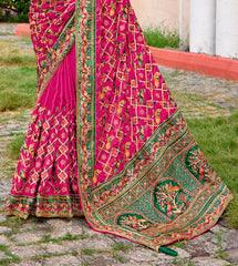 Pink Satin Silk Embroidery Saree-4424