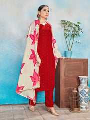 Stunning Red Rayon Kurta Set with Exquisite Foil Print for Festive Occasions