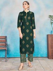 Elegant Green Rayon Foil Print Kurta Set - Perfect for Festive Occasions