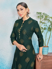 Elegant Green Rayon Foil Print Kurta Set - Perfect for Festive Occasions