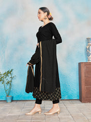 Elegant Black Rayon Foil Print Kurta Set: Perfect for Festive Occasions