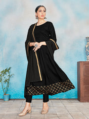 Elegant Black Rayon Foil Print Kurta Set: Perfect for Festive Occasions