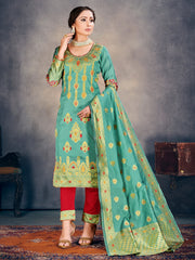 Exquisite Teal Poly Silk Banarasi Kurta Set: Tradition Meets Modern Elegance