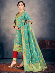 Exquisite Teal Poly Silk Banarasi Kurta Set: Tradition Meets Modern Elegance