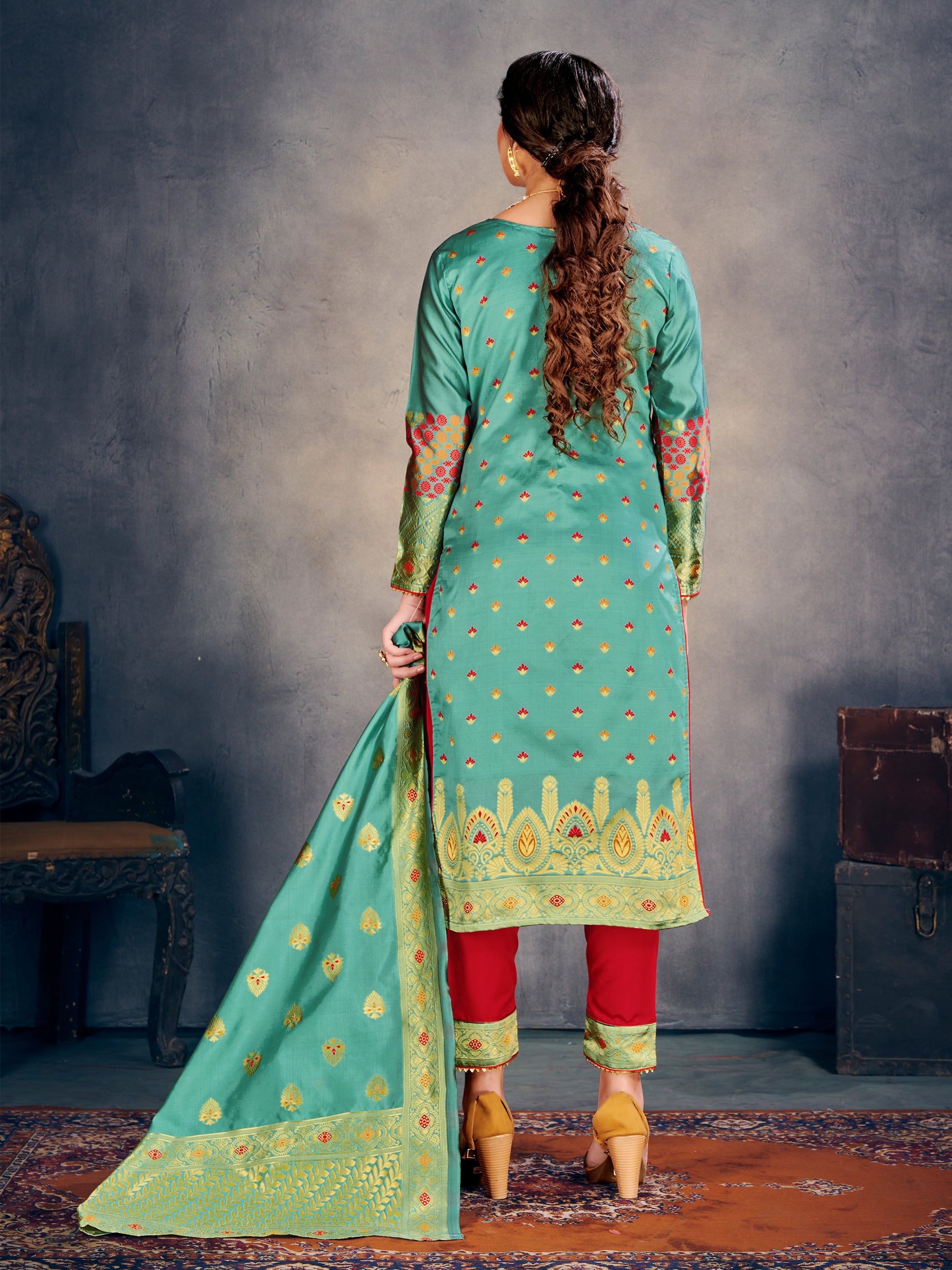 Exquisite Teal Poly Silk Banarasi Kurta Set: Tradition Meets Modern Elegance