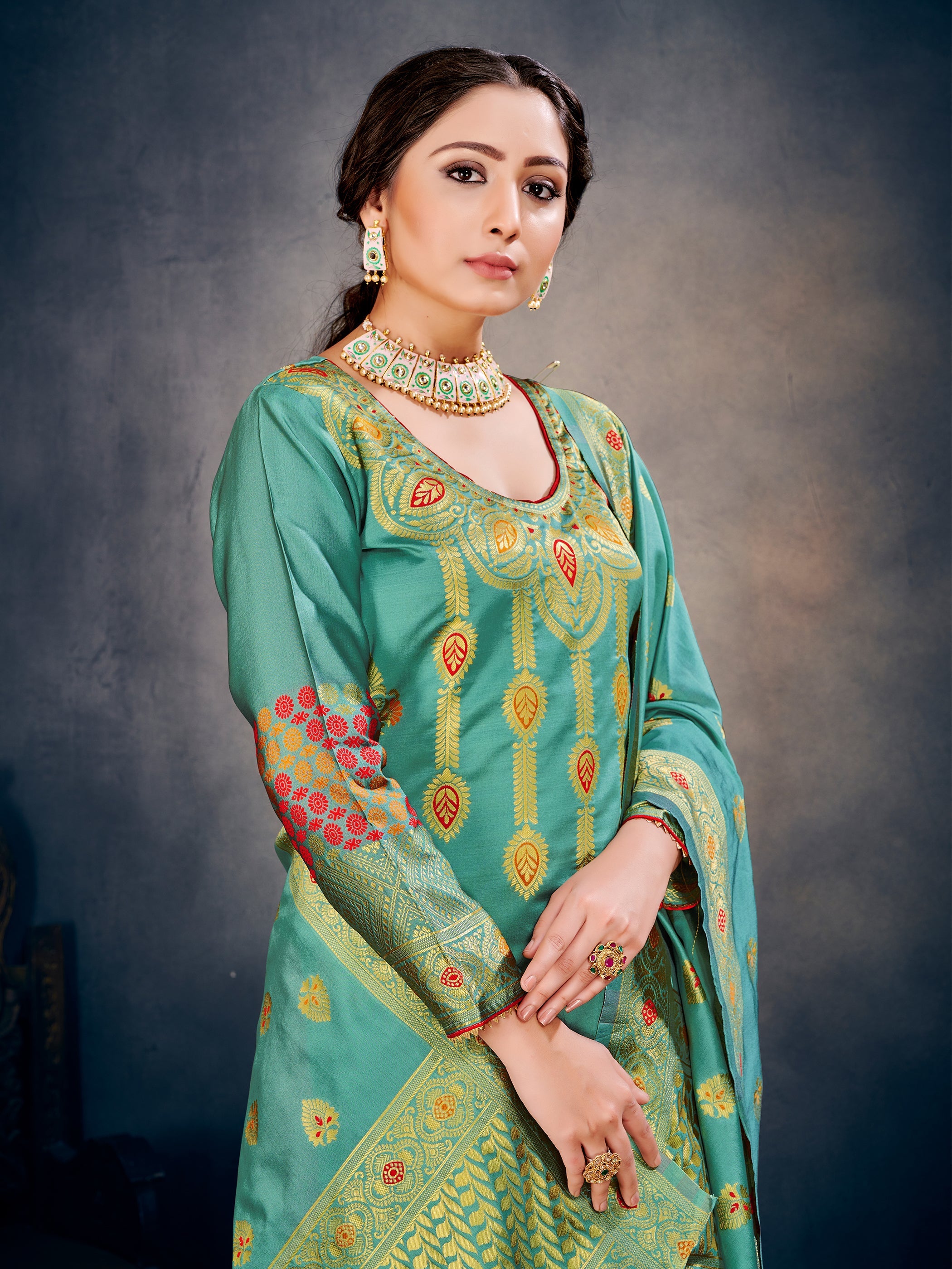 Exquisite Teal Poly Silk Banarasi Kurta Set: Tradition Meets Modern Elegance