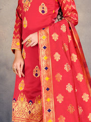 Luxurious Peach Poly Silk Kurta Set with Banarasi Weaving for Festive Elegance