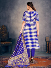 Exquisite Blue Poly Silk Banarasi Kurta Set: Perfect for Festive Occasions