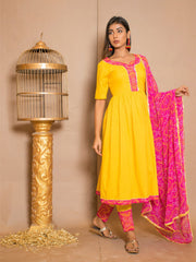 Vibrant Yellow Rayon Kurta Set: Elegant Print, Comfort & Versatility for All