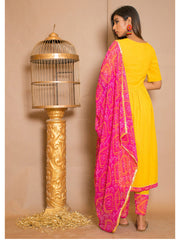 Vibrant Yellow Rayon Kurta Set: Elegant Print, Comfort & Versatility for All