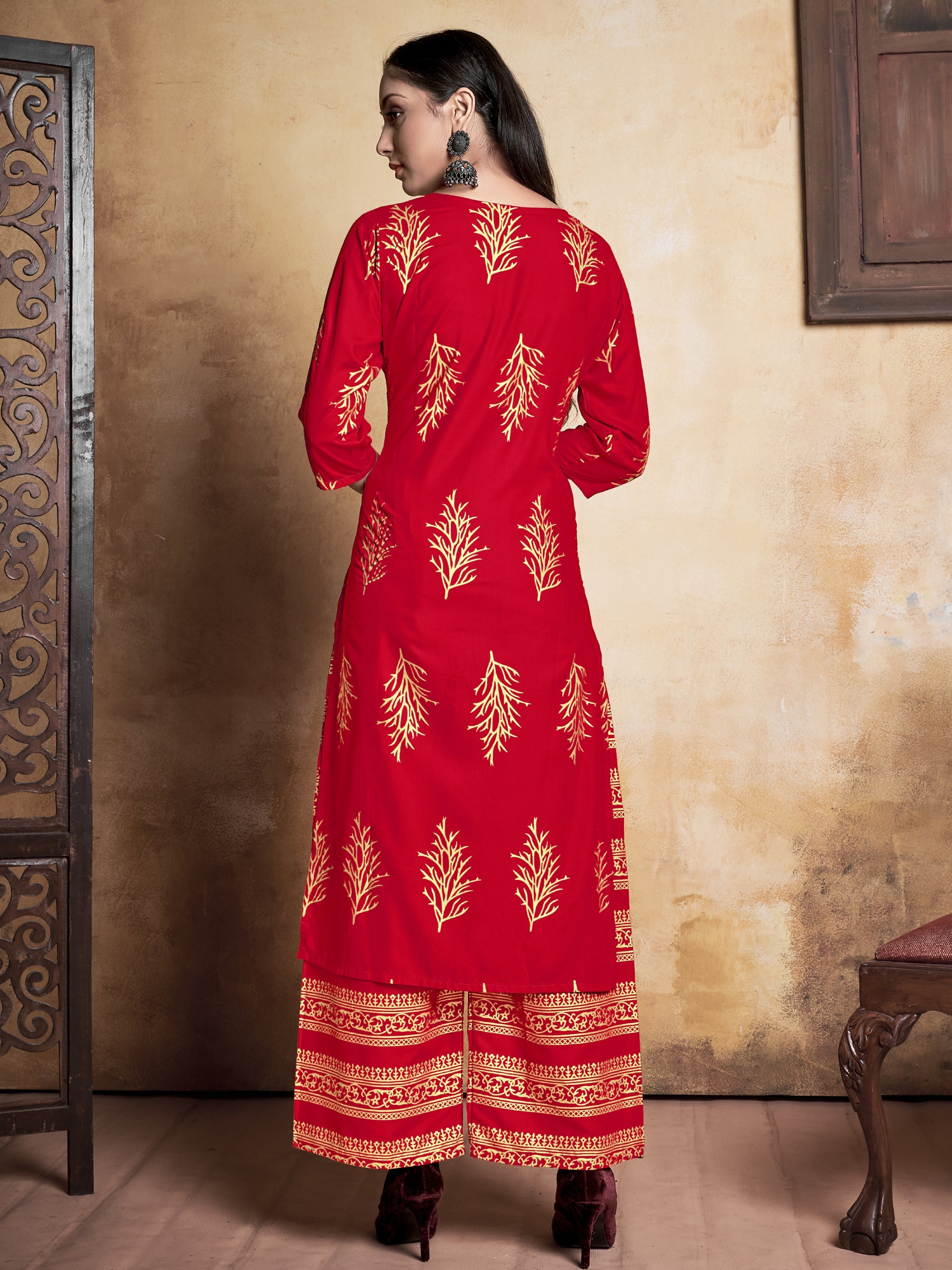 Stunning Red Rayon Foil Printed Kurta Set: Elevate Your Style with Elegance