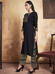 Stunning Black Rayon Foil Printed Kurta Set: Elegance for Festive Occasions