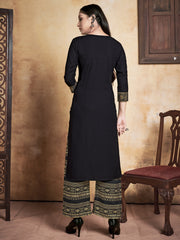 Stunning Black Rayon Foil Printed Kurta Set: Elegance for Festive Occasions