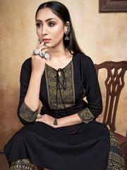 Stunning Black Rayon Foil Printed Kurta Set: Elegance for Festive Occasions