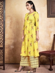 Vibrant Yellow Rayon Kurta Set: Elegant Print, Comfort & Versatility for All