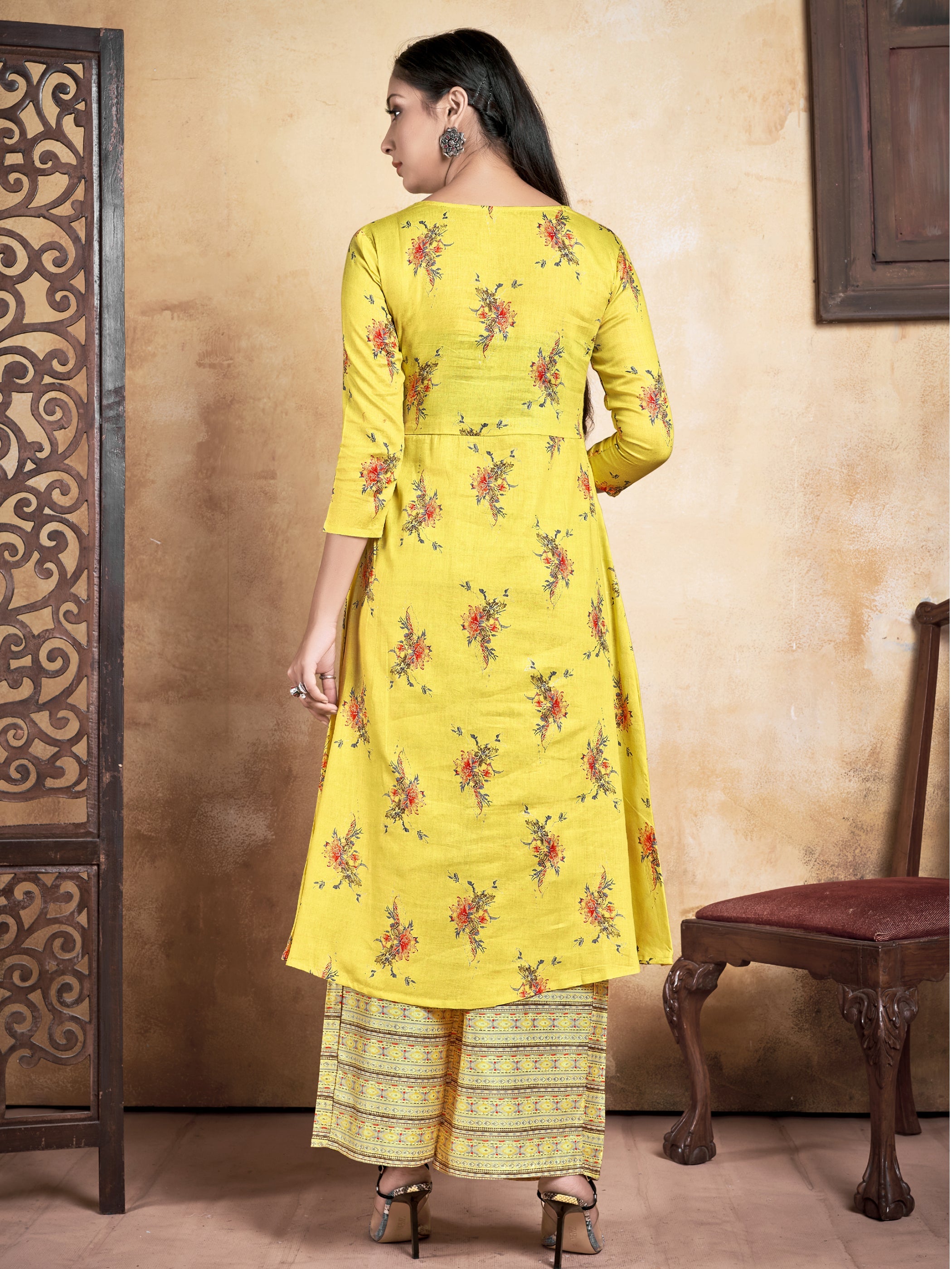 Vibrant Yellow Rayon Kurta Set: Elegant Print, Comfort & Versatility for All