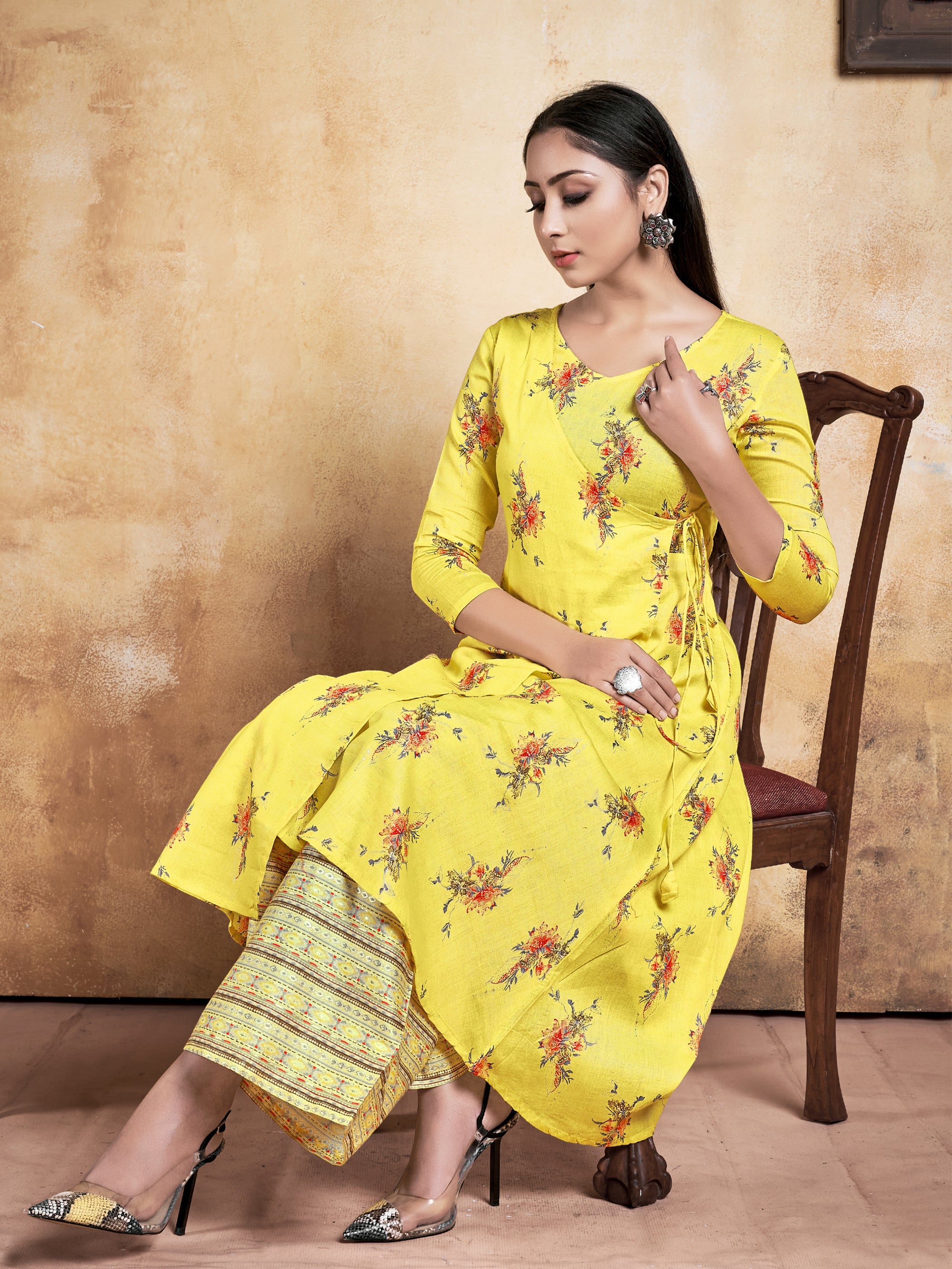 Vibrant Yellow Rayon Kurta Set: Elegant Print, Comfort & Versatility for All