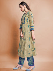 Beige Cotton Printed Kurta Set: Elevate Style with Comfort & Elegance