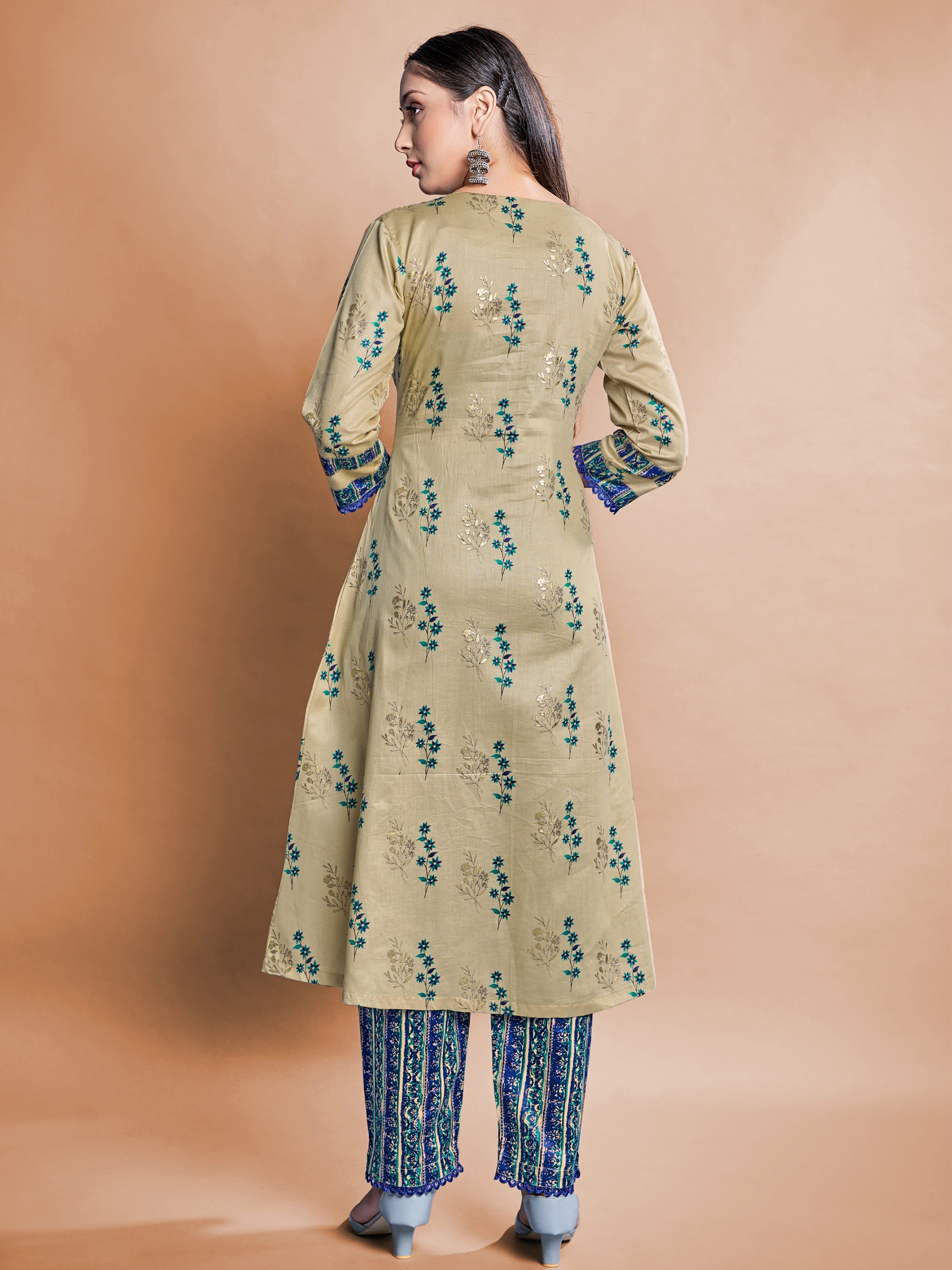 Beige Cotton Printed Kurta Set: Elevate Style with Comfort & Elegance