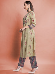 Beige Cotton Printed Kurta Set: Elevate Style with Comfort & Elegance