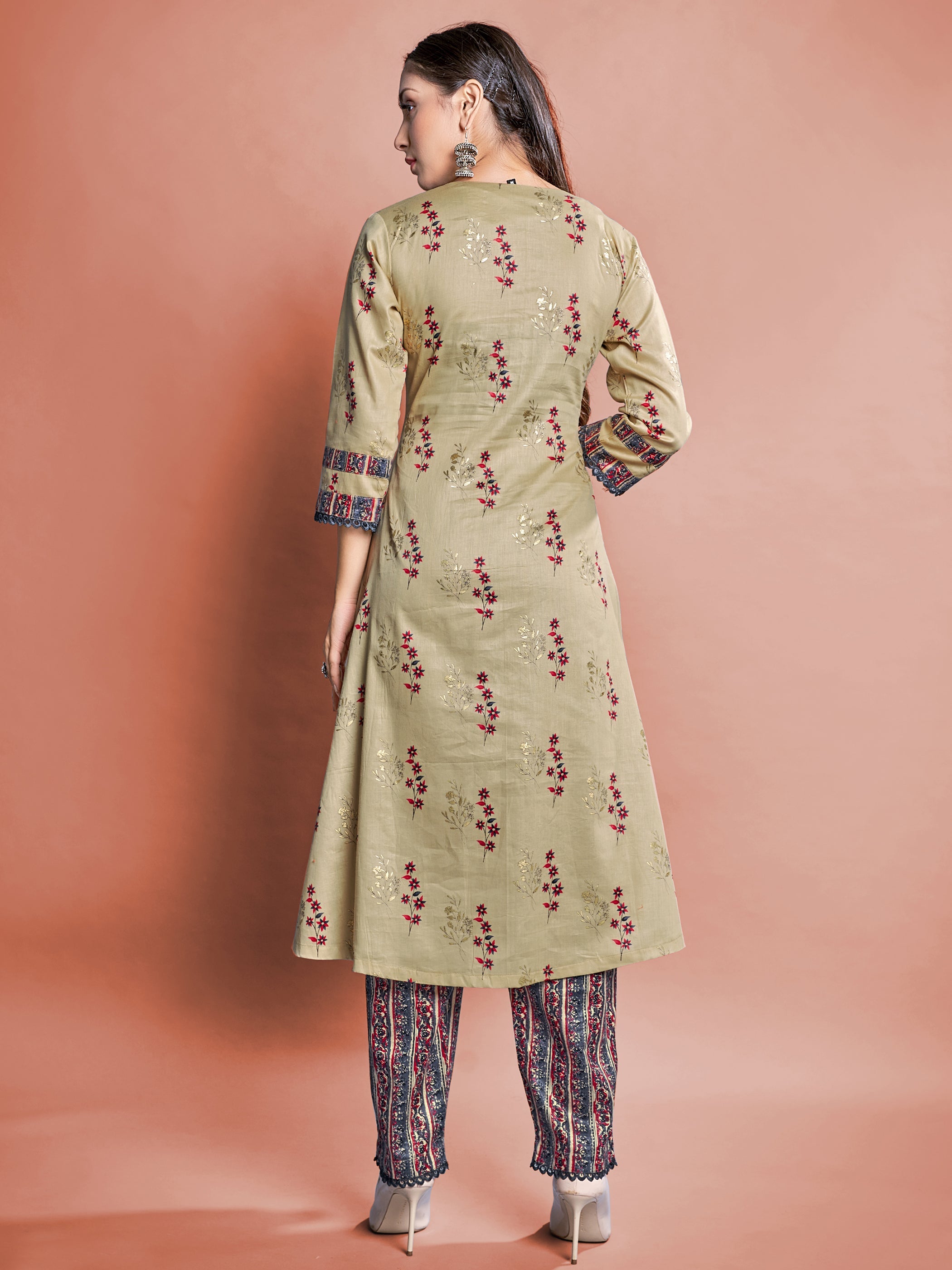 Beige Cotton Printed Kurta Set: Elevate Style with Comfort & Elegance