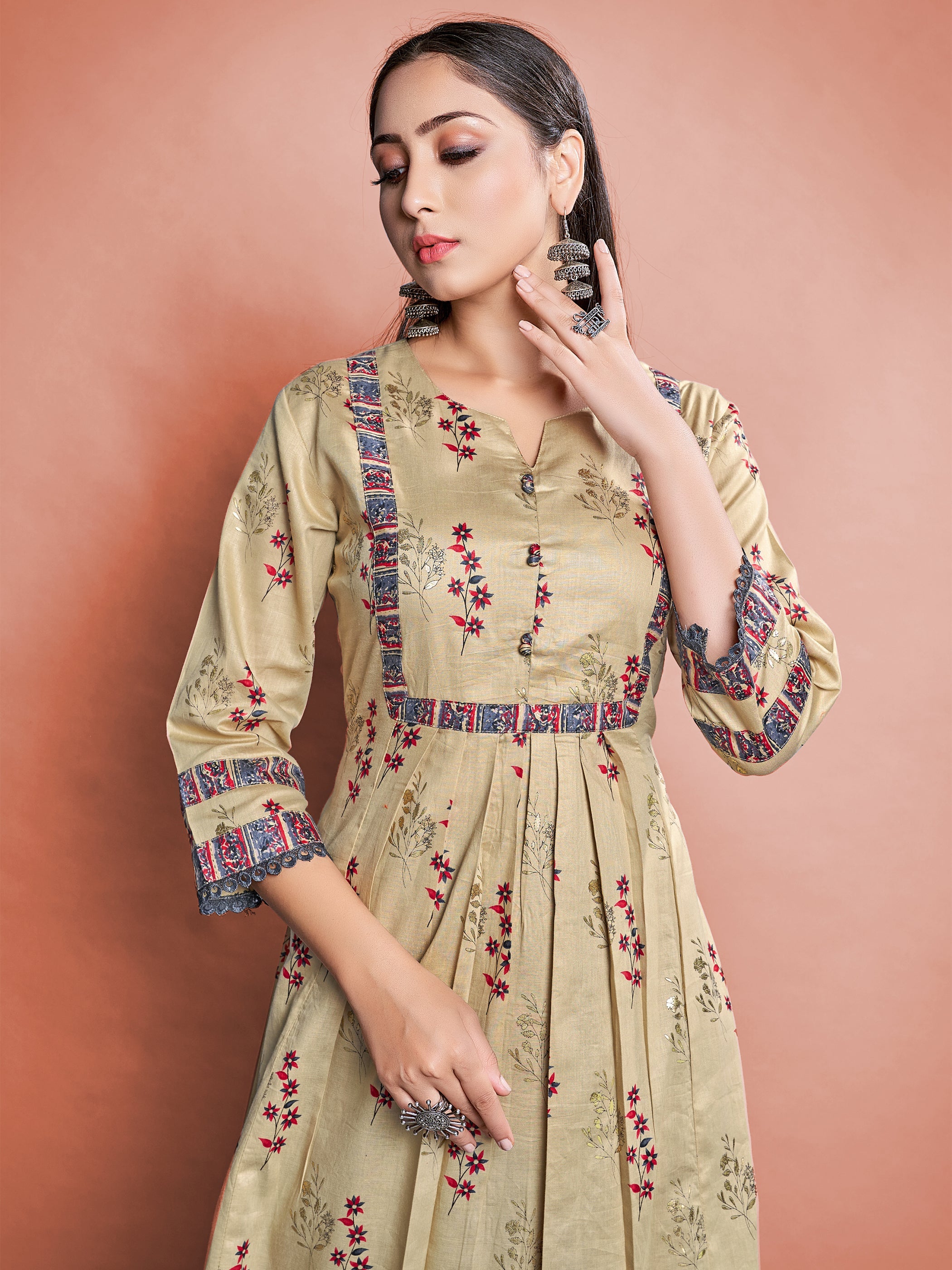 Beige Cotton Printed Kurta Set: Elevate Style with Comfort & Elegance