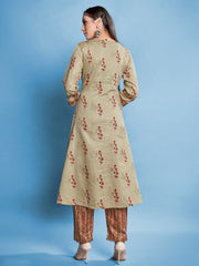 Beige Cotton Printed Kurta Set: Elevate Style with Comfort & Elegance